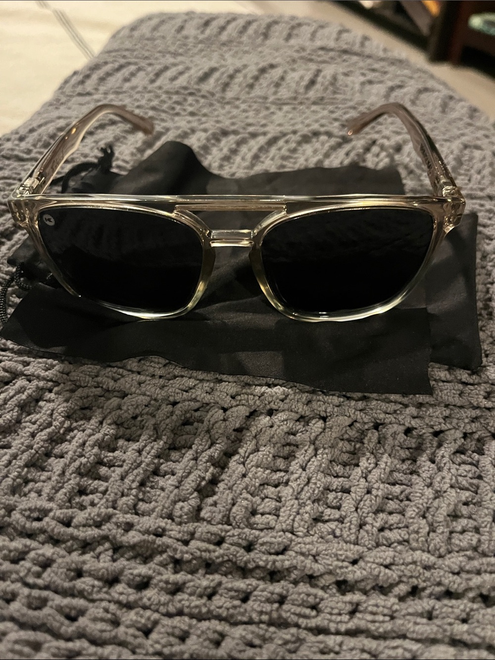 Knockaround “Brightsides”: Transparent gold Frame Black Lens - Men's Sunglasses